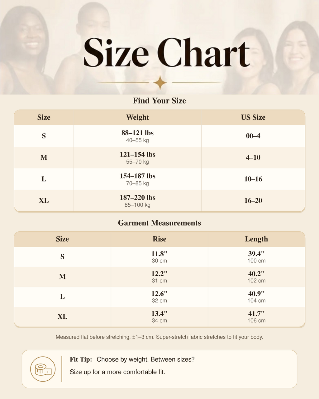 Auvermont Shapewear size chart